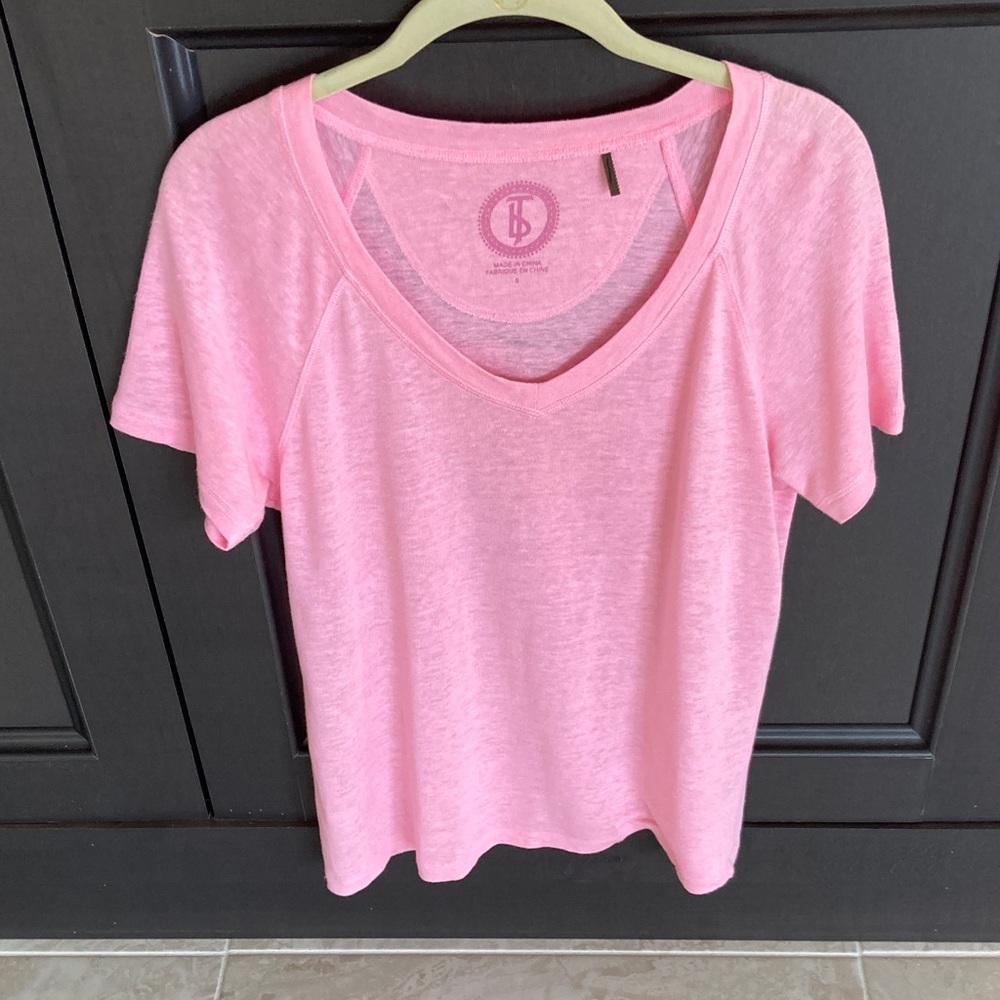 Tommy Bahama Pink Linen V-Neck Top